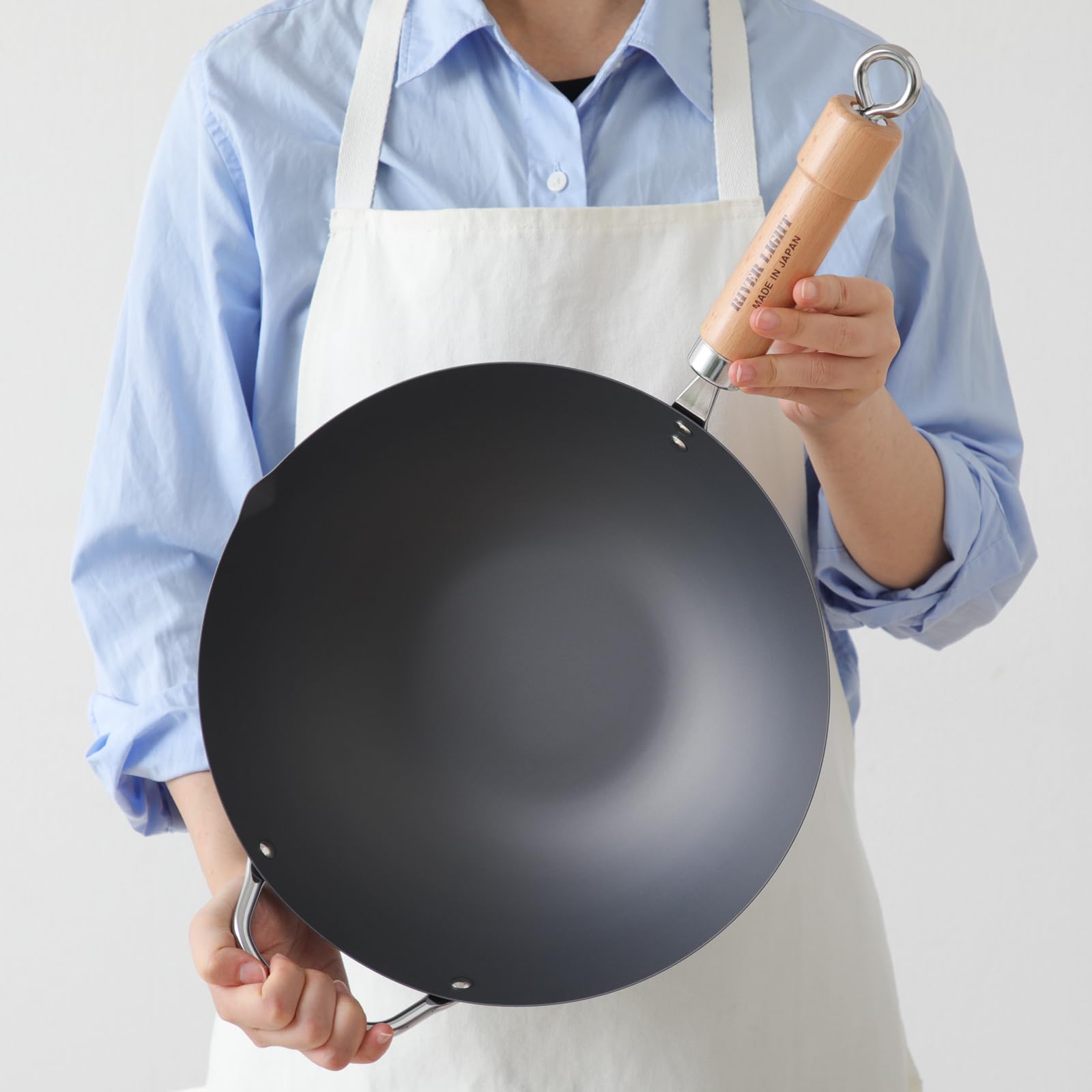 KIWAME - Wok di alta qualità, 30 cm, nero, manico in legno, antiaderente, 3,2 quarti, compatibile con piano cottura elettrico