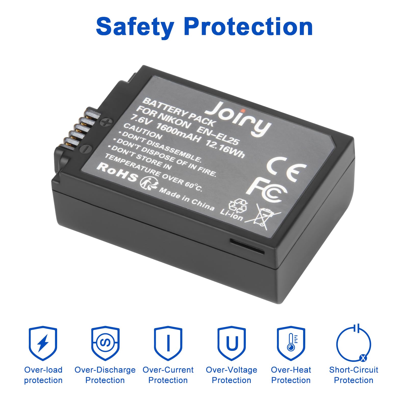 Joiry 2X EN-EL25 batteria di ricambio compatibile con Nikon Z50, Z 50, Z FC, Smart LCD Display Dual USB Caricabatterie per Nikon ENEL25/EN-EL25a/4241 Batteria