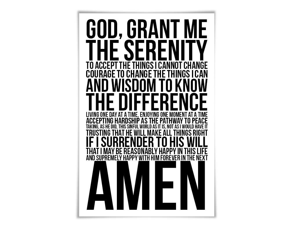 Amazon Com Serenity Prayer Art Print 60 Colours 2 Sizes Motivational Inspirational God Grant Me Courage Wisdom Recovery Sobriety Reinhold Niebuhr Handmade Products