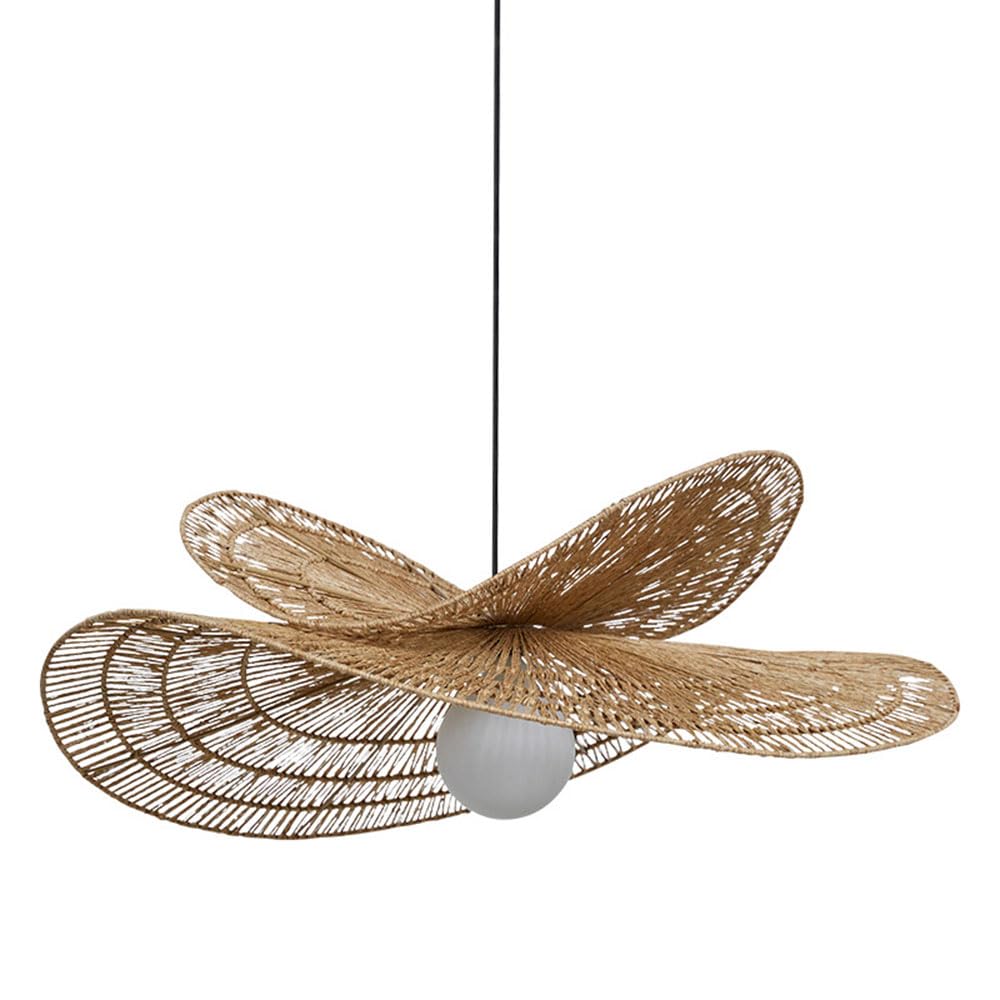 XSHGIYUG 1-Light Rattan Chandelier, Rattan Art Restaurant Study Pendant Light, Hotel Tea Room Art Hanging Lamp, Rustic Island Dining Ceiling Lighting