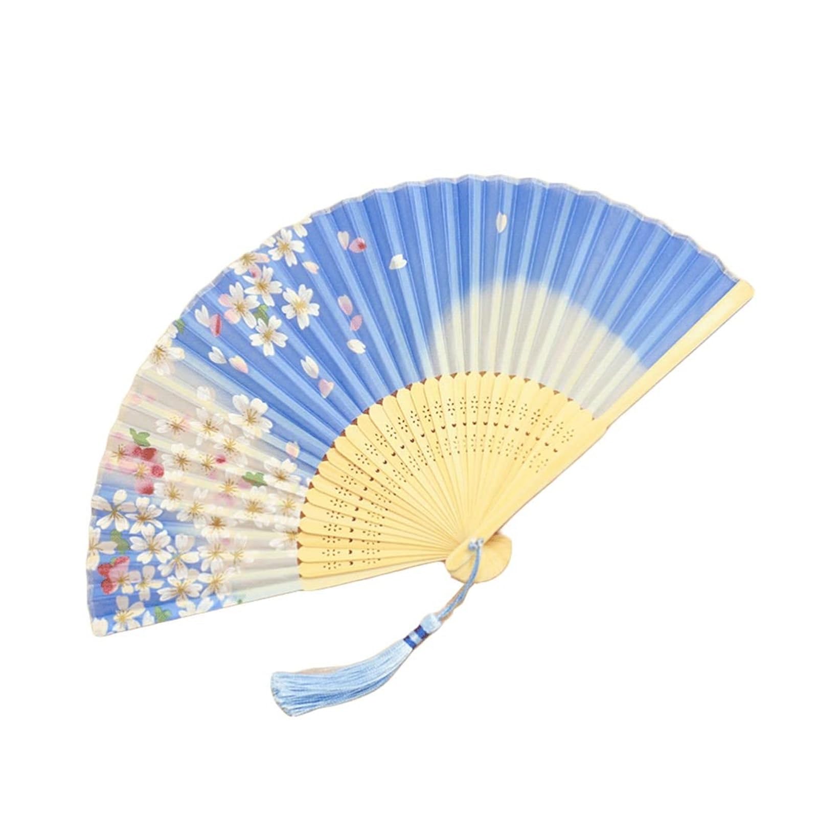 Folding Fans Blauw Floral Patterned Hand Fans Hand Held Folding Fans with Tassel Exquisite Patterns Silk Fans Decoration Gifts Decorative(Color:Blauw a) (Blauw C one size)