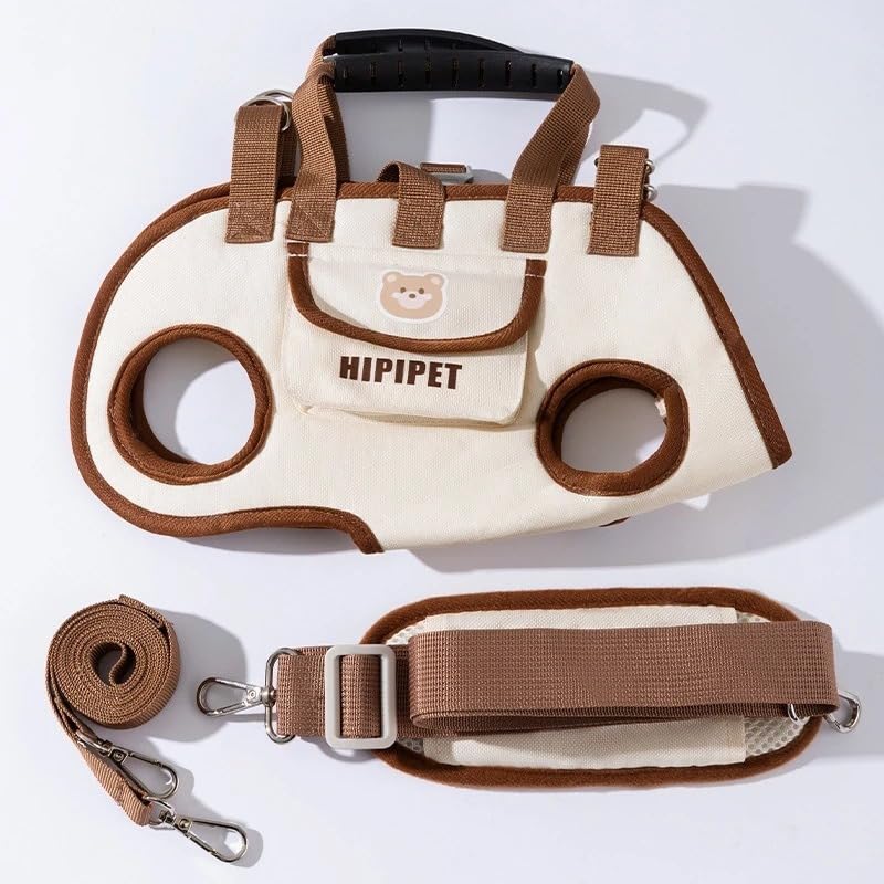 HIPIPET Dog Carrier Backpack, Portable Pet Shoulder Bag with Leash, for Small Dogs 1.8-8.2 kg, Beige (Brown, S)