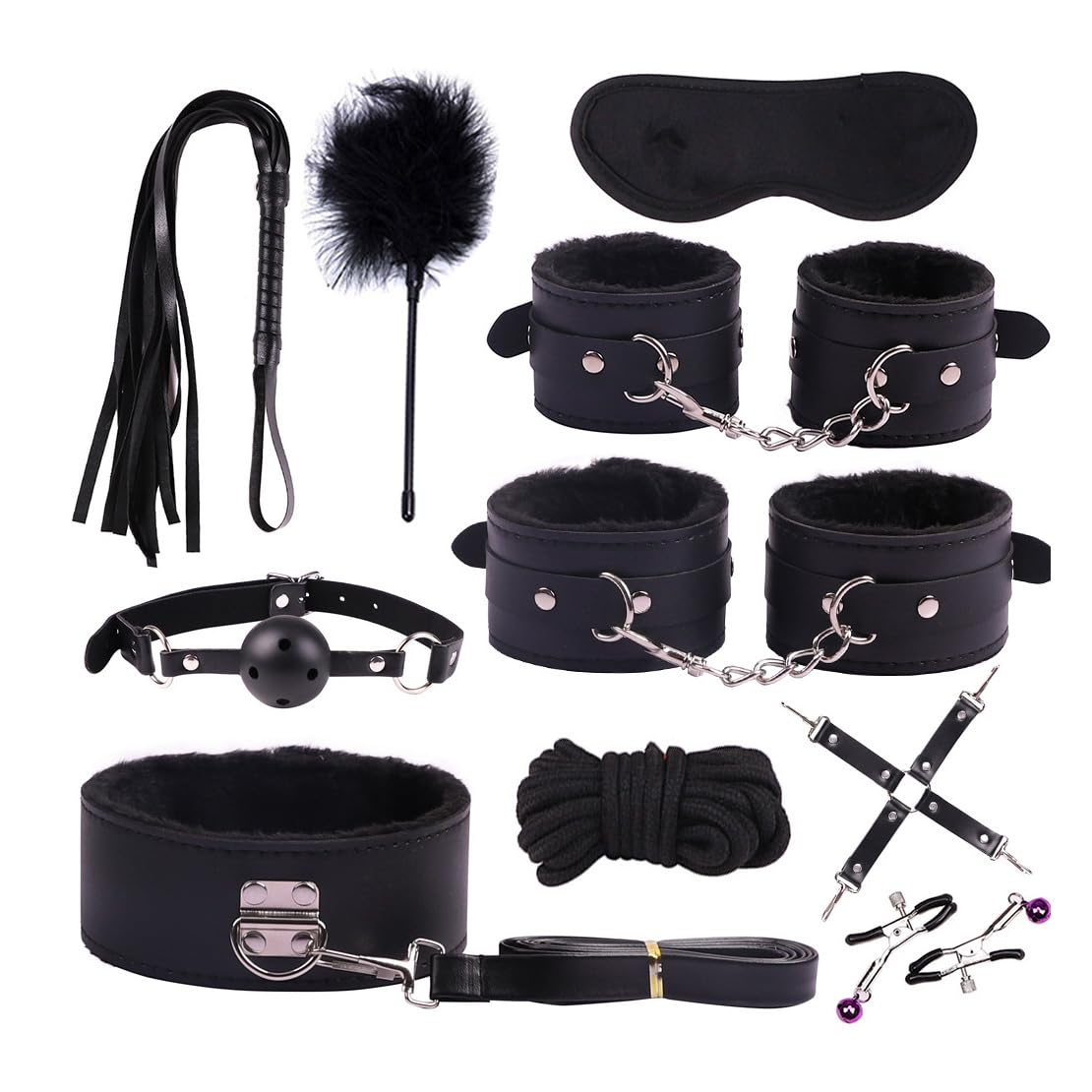 Kits de Bondage Restraints Erotique 35 Pièces Fetish Cuir SM Crazy Game avec Menottes et Plug Anal Grossier Parfait pour Couples Femme
