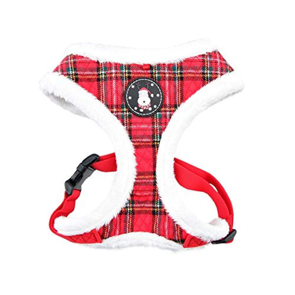 Puppia Christmas Harness - Soft Dog Harness for Christmas -Harness for Small and Medium Dogs - Checkered Red
