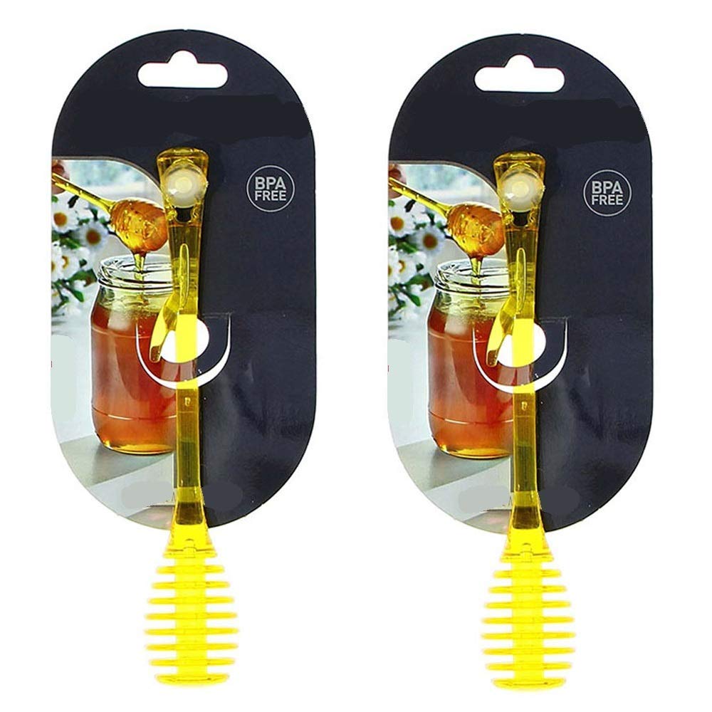 SpiderJuice 2Pc BPA Free Multipurpose Bee Hive Honey Syrup Chocolate Molasses Dipping Stirring Serving Spoons with Side Hook Hole to Hang (Random Colors) 4