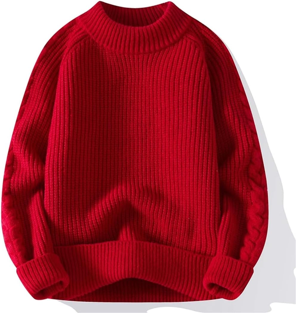 Men Autumn Winter Sweater Solid Color Knitted Pullovers O Neck Loose Knit Sweater Warm Pullovers Tops