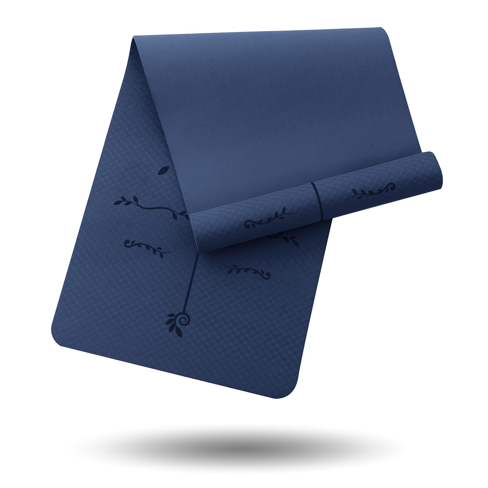 Narwhal Yoga Mat with Alignment Lines Non-Slip Yoga Mat Sports Mat for Fitness & Pilates Gymnastics Mat 6 mm Environmentally Friendly TPE Material 183 x 61 cm (Navy Blue, 6 mm)