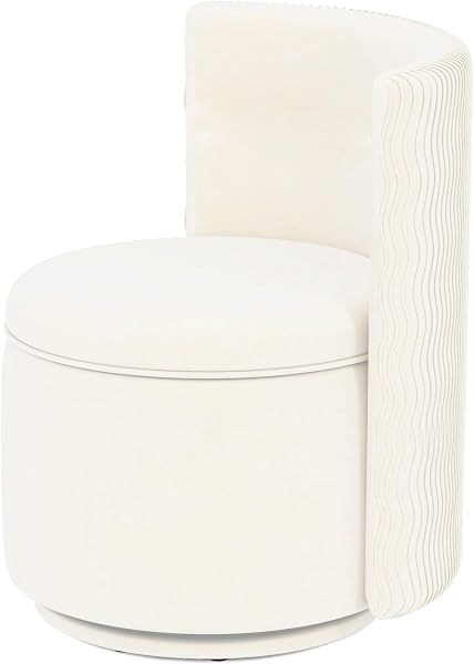 allamazing 360° Swivel Accent Chair with Storage, Vanity Stool with Back, Velvet Storage Ottoman, Upholstered Round Bar