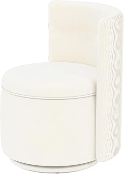 allamazing 360 Swivel Accent Chair with Storage, Vanity Stool with Back, Velvet Storage Ottoman, Upholstered Round Barrel Vanity Chair for Living Room, Makeup Room, Bedroom White High-Back