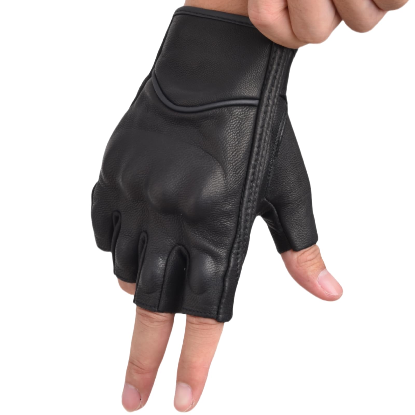 Mitaines en cuir noir pour homme, gants d'équitation, de moto, de conduite d'été, de cyclisme, demi-doigts