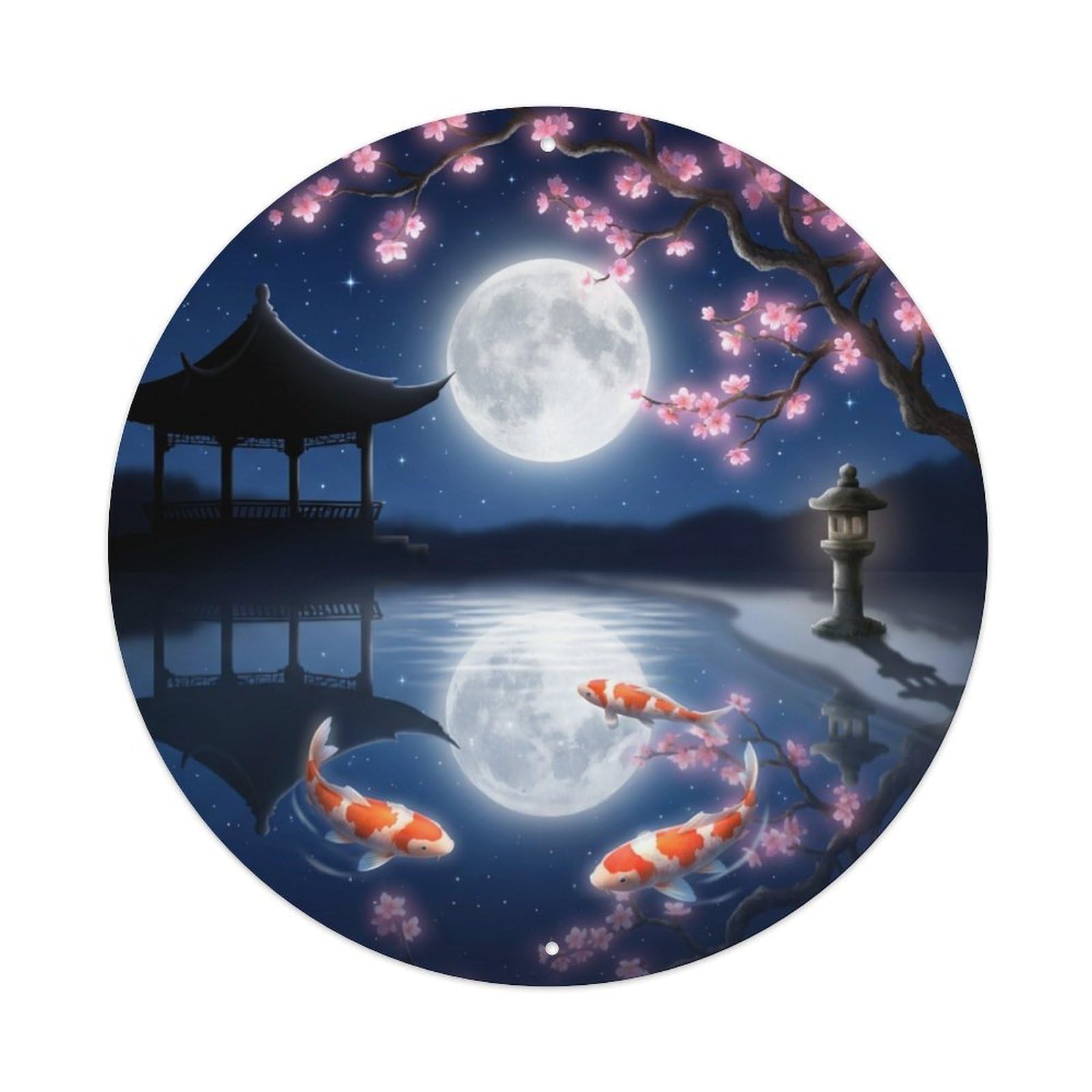 Galvaxio Style Japanese Koi Fish Full Moon Reflection Tranquil 1 Metal Tin Sign