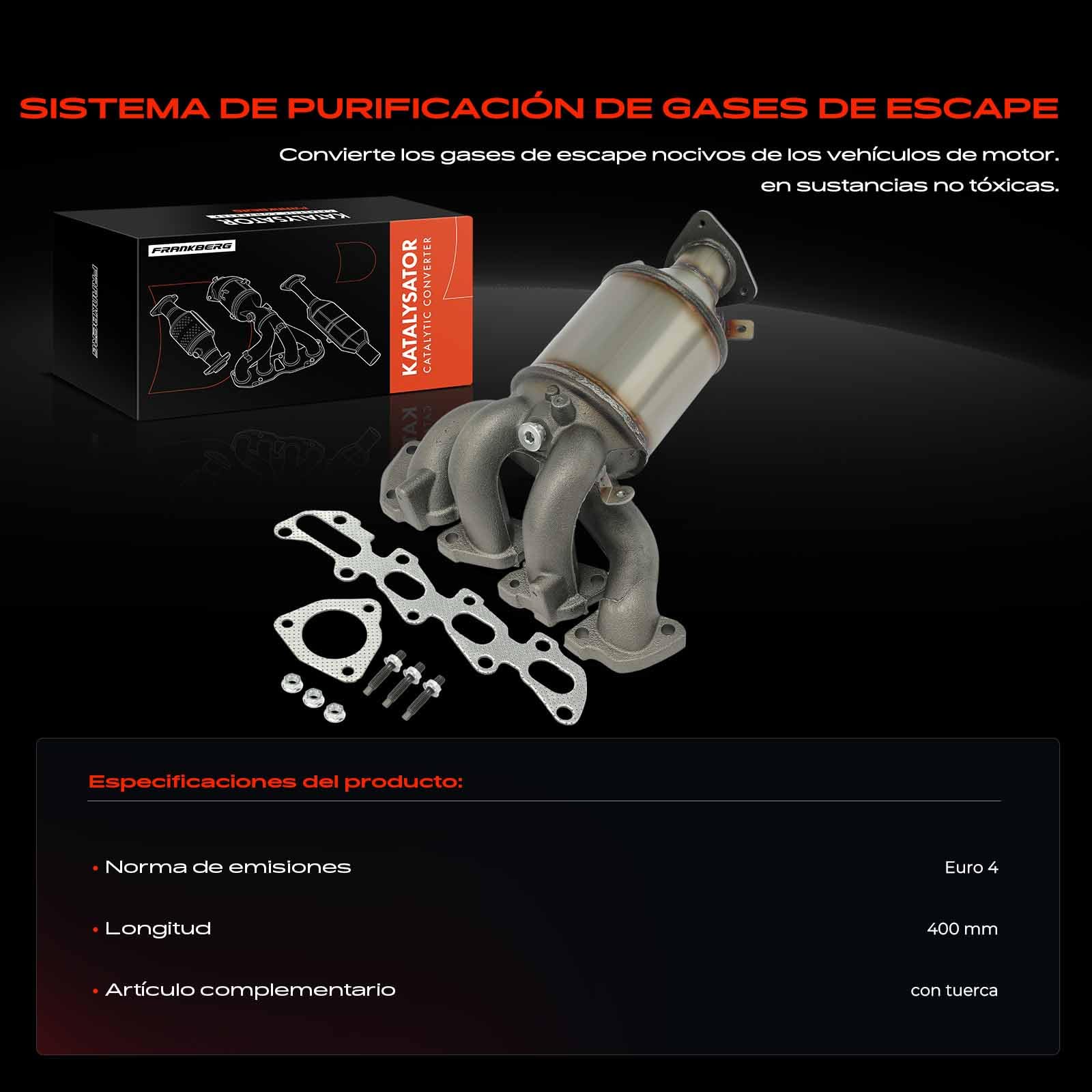 Frankberg Catalizador Colector de escape Gasolina Compatible con Corsa D S07 1.2L Corsa C X01 1.2L Corsa D S07 1.4L Astra H CaR.A.Van A04 1.4L Meriva X03 1.4L Replace# 55355324