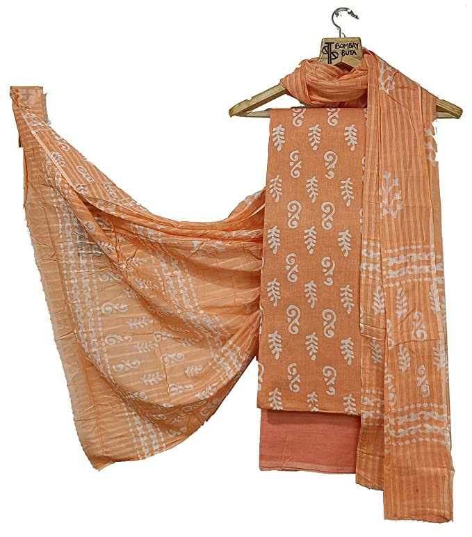 Buy Bombay Buta Peach Floral Design Hand Block Batik Tie & Dye Print