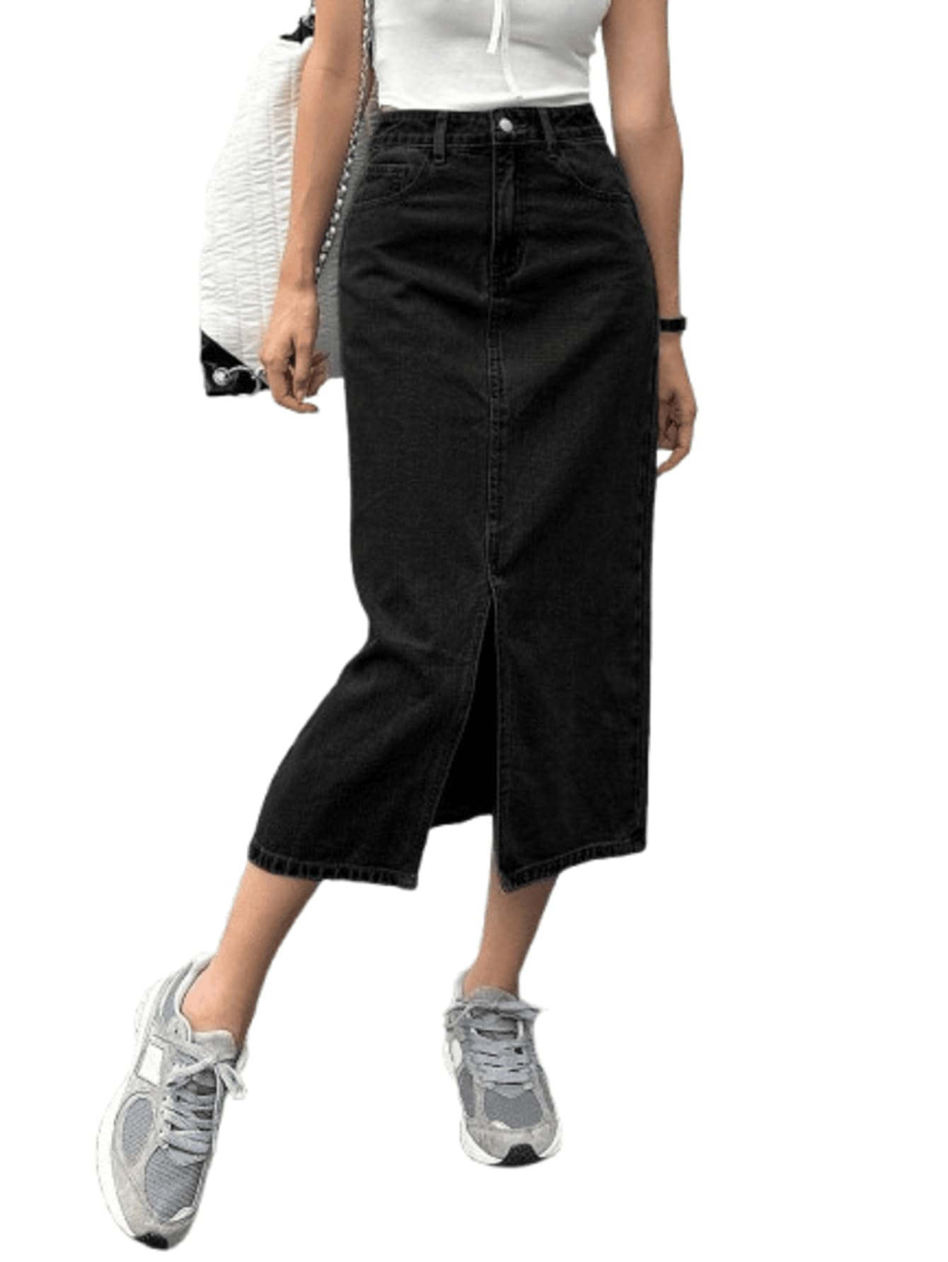 aahwan Solid High Waist Slit Denim Skirt for Women's & Girl's-picture-24