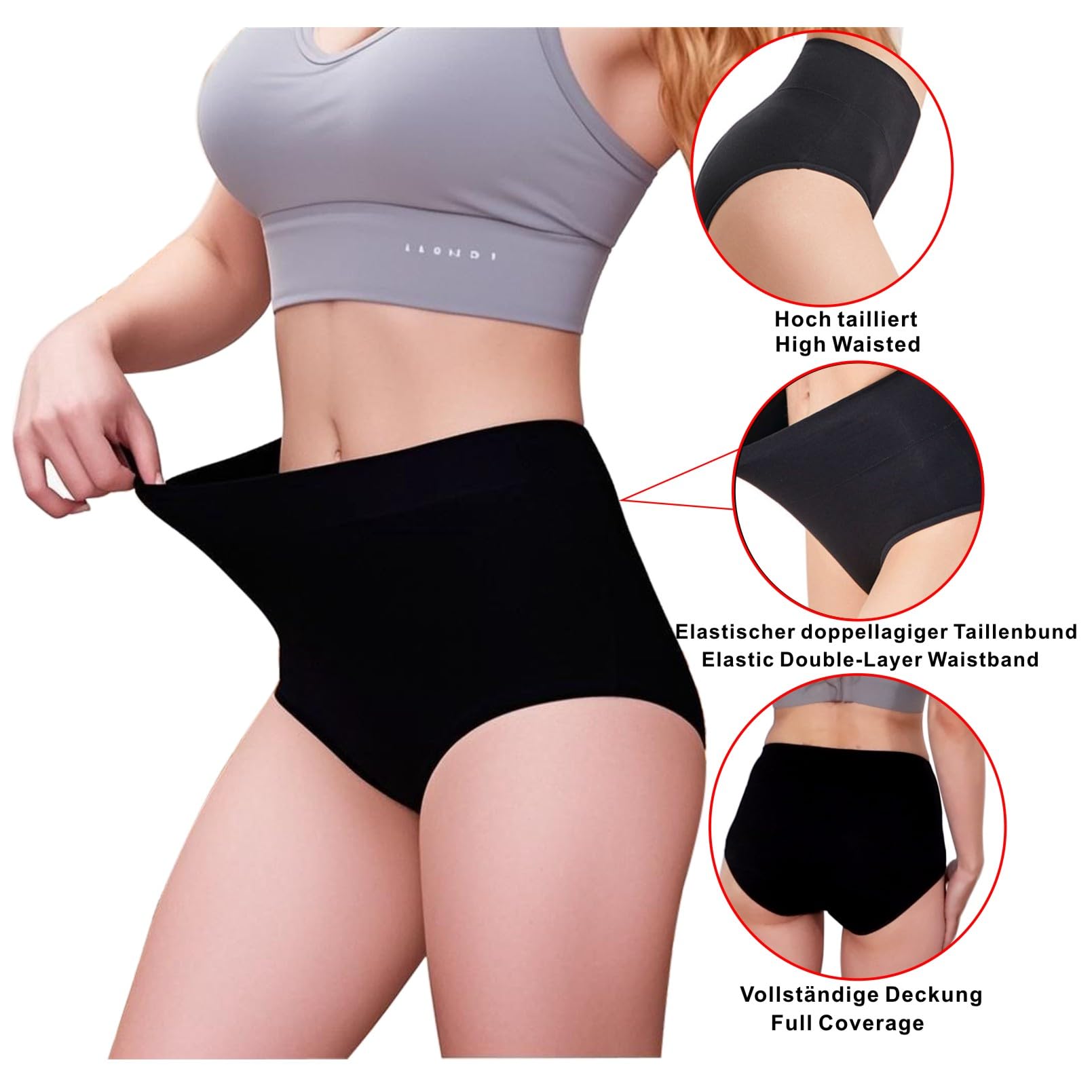 KIANOOL Mutande Cotone Donna Vita Alta, Slip Cotone Mutantina Elastiche Mutande Donna, Nero Slip Pacco da 4