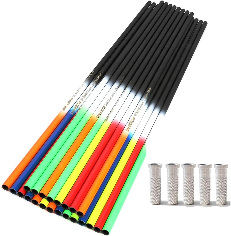 Carbon Crossbow Bolts Crossbow Carbon Arrows Shaft Bare Shaft with Aluminum Insert 16/17/18/20/22 Inch for DIY Arrows Crossbow Hunting Shooting 12/24Pack