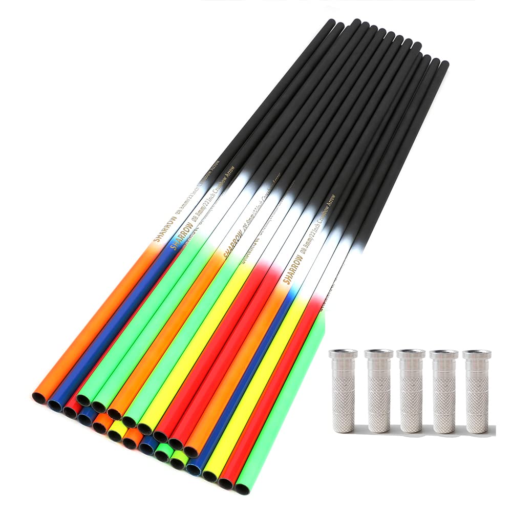 HNZMDYCarbon Crossbow Bolts Crossbow Carbon Arrows Shaft Bare Shaft with Aluminum Insert 16/17/18/20/22 Inch for DIY Arrows Crossbow Hunting Shooting 12/24Pack