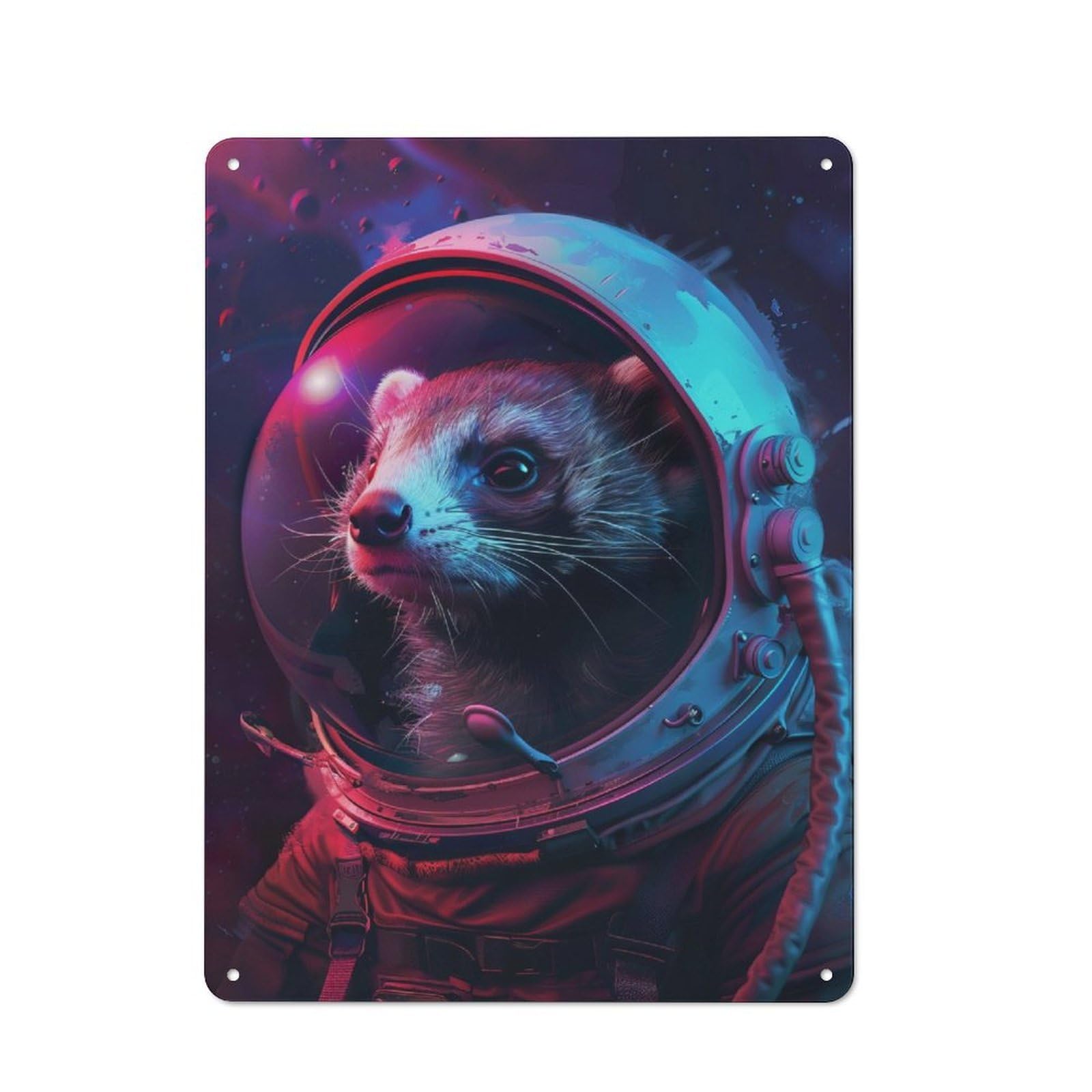 Junmoney Ferret Astronaut Rustic Tin Wall Sign 40X30cm, Kitchen Wall Decor For Bakery, Diner, Cafe Or Family Room