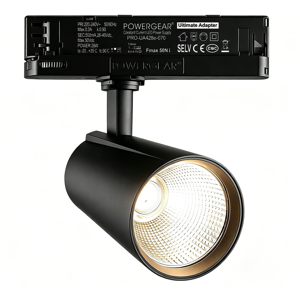 Spot sur Rail à LED 30 Watts Triphasé à 4 Fils Rotatif et Pivotant 3000K Blanc Chaud 2800lm Plafonnier en Aluminium pour Système de Rail d'Éclairage Intérieur Noir