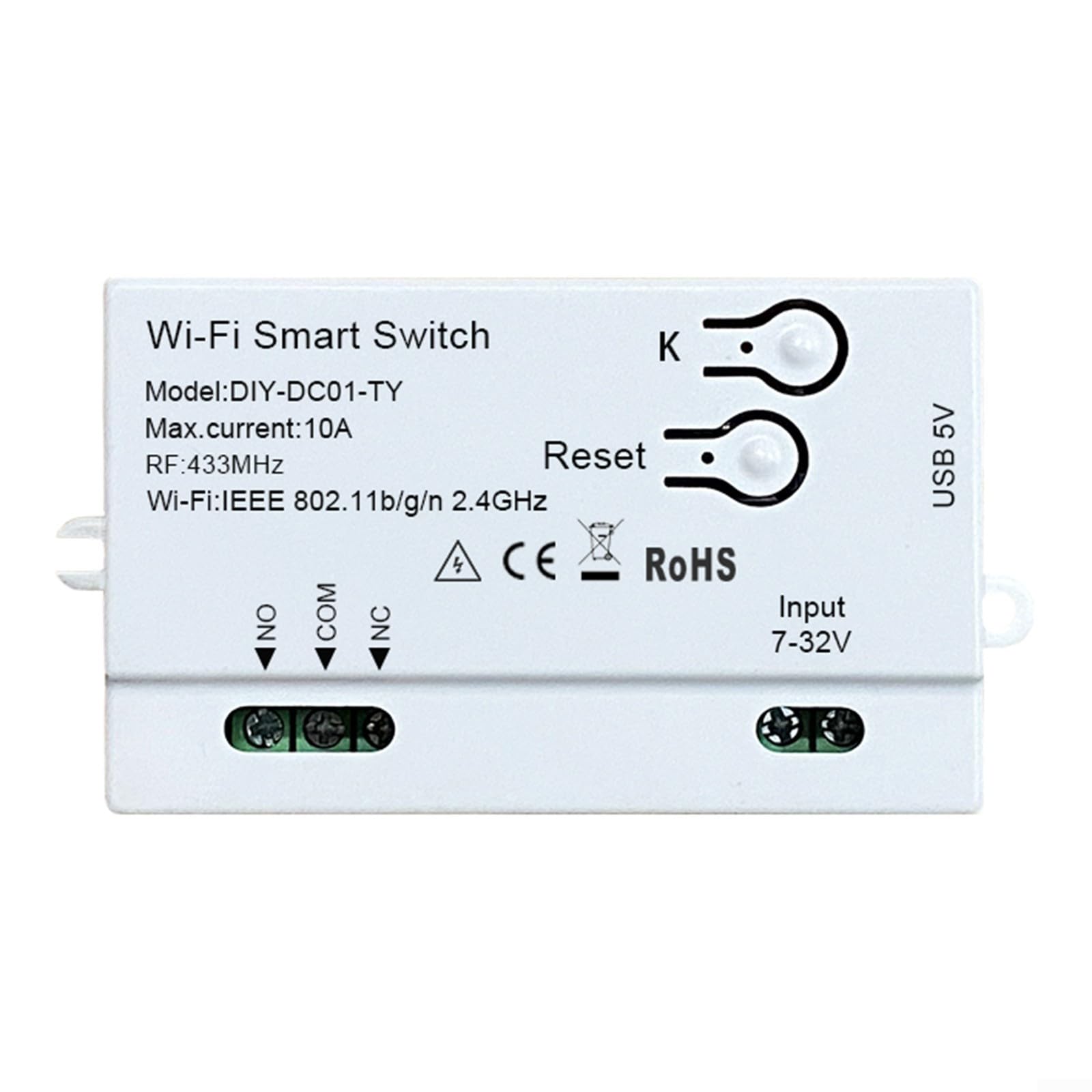RANRAO Wifi-Relaisschalter, für Tuya WiFi Smart Switch DIY Timer 1 Kanal 7–32 V USB 5 V Automatisierungsmodul, gesteuert durch Smart Life/Tuya App