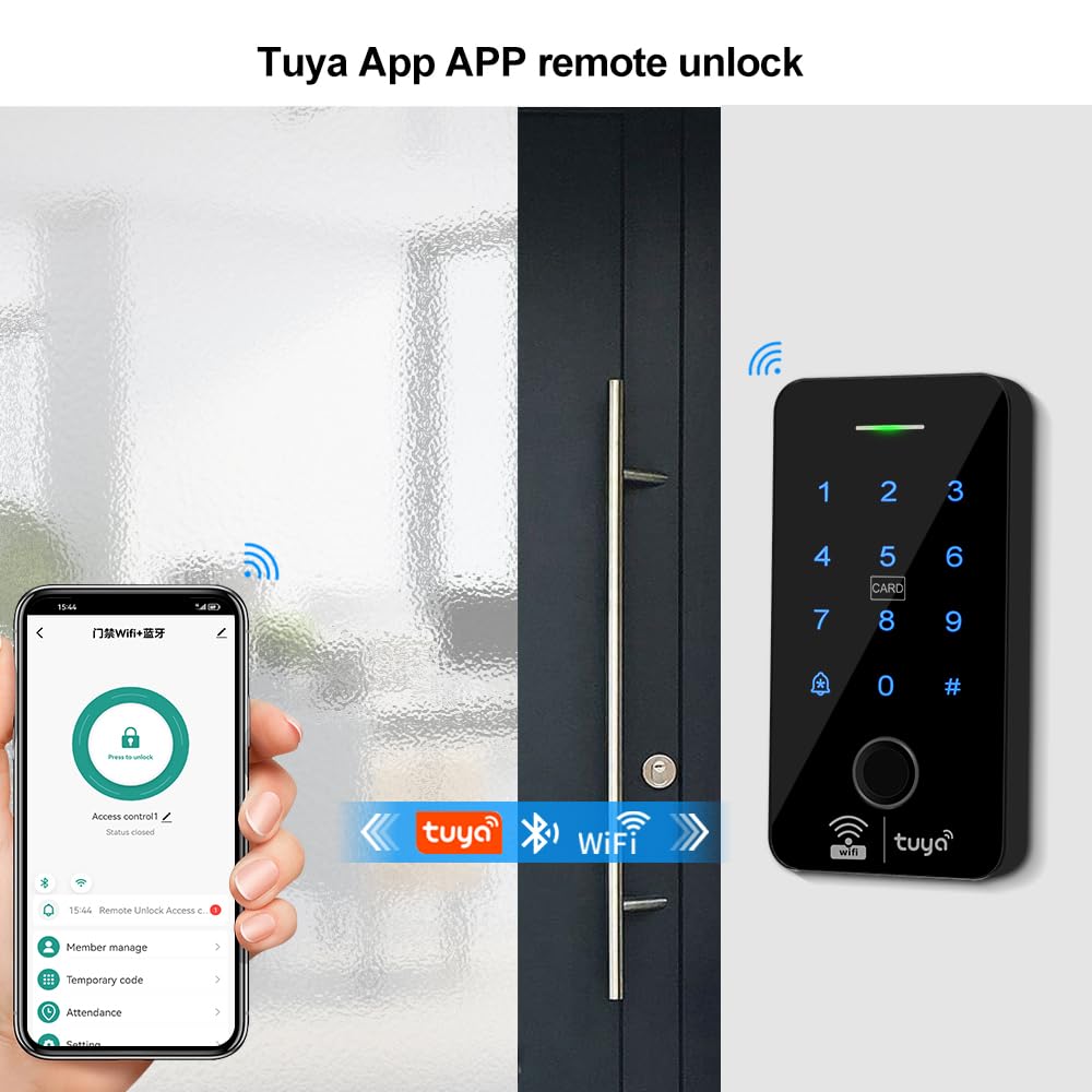 Sistemi di sicurezza Wifi Tuya Unolock Sistema di sicurezza di controllo accessi IP68 Tastiera impermeabile con alimentazione DC 12V, interruttore porta, 180Kg/350lbs Chiusura magnetica