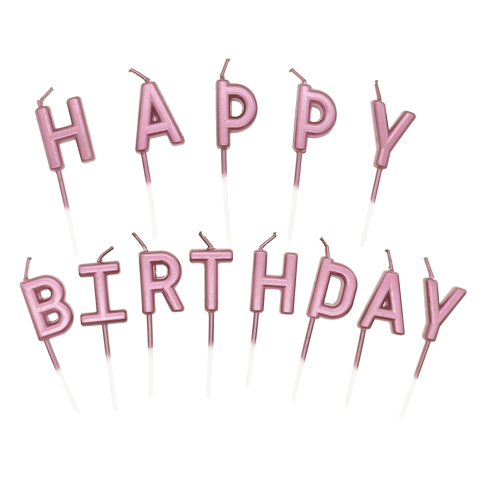 Lahviuu Rose Gold Happy Birthday Candles,Personalised Cake Toppers With Letter Happy Birthday, Cake Decorating Candle For Birthday Party Decorations (Rose Gold)