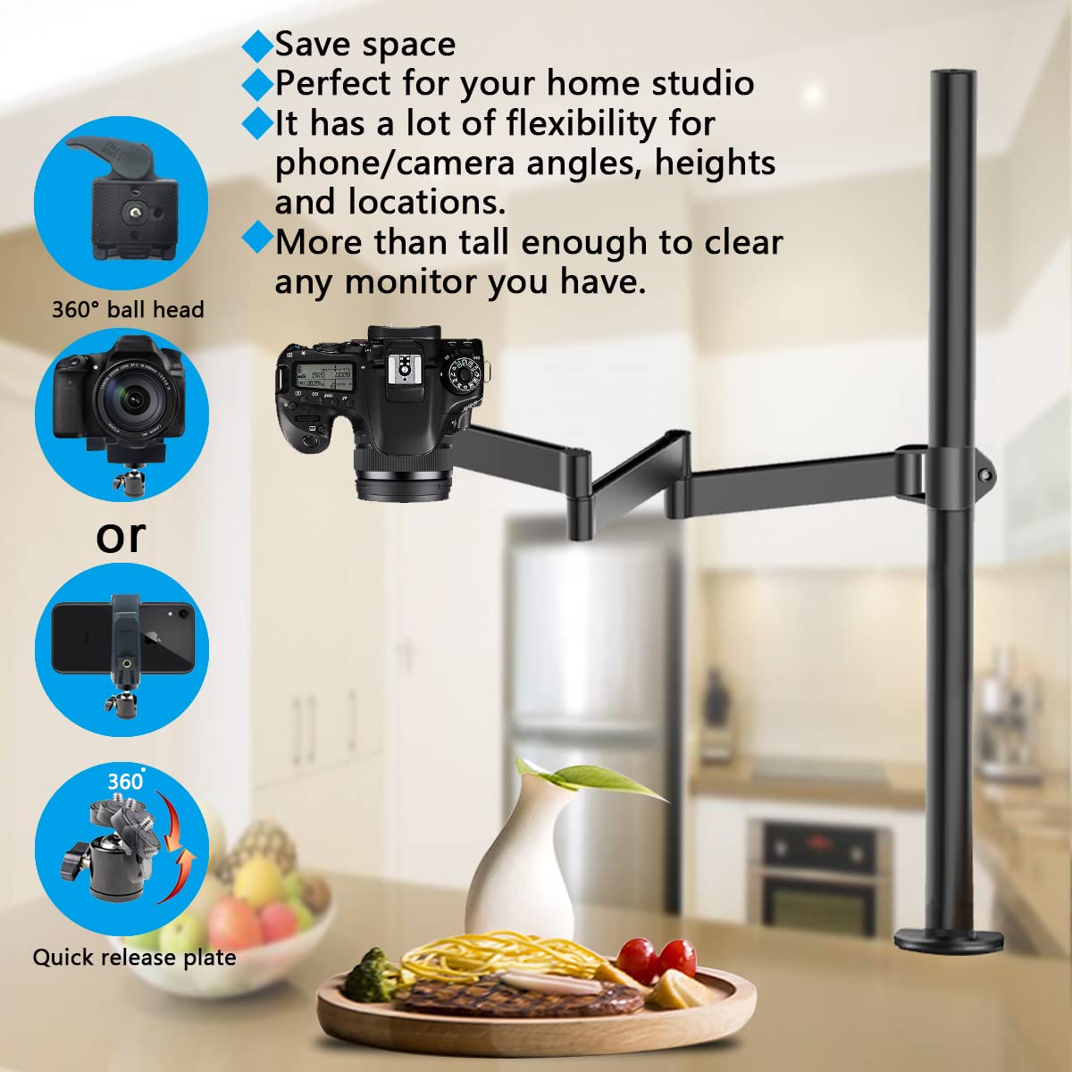 Heavy Desktop Overhead Camera Mount Rig Stand, Top Down DSLR