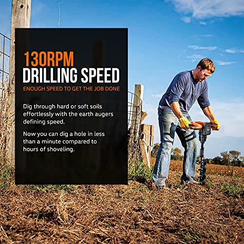 Superhandy Earth Auger Power Head W/Steel 6"X30" Bit Ultra Duty Electric Cordless Lithium-Ion Battery & Charger For Earth Burrowing/Drilling & Post Hole Digging (Earth Auger 6" Set) #TOP4