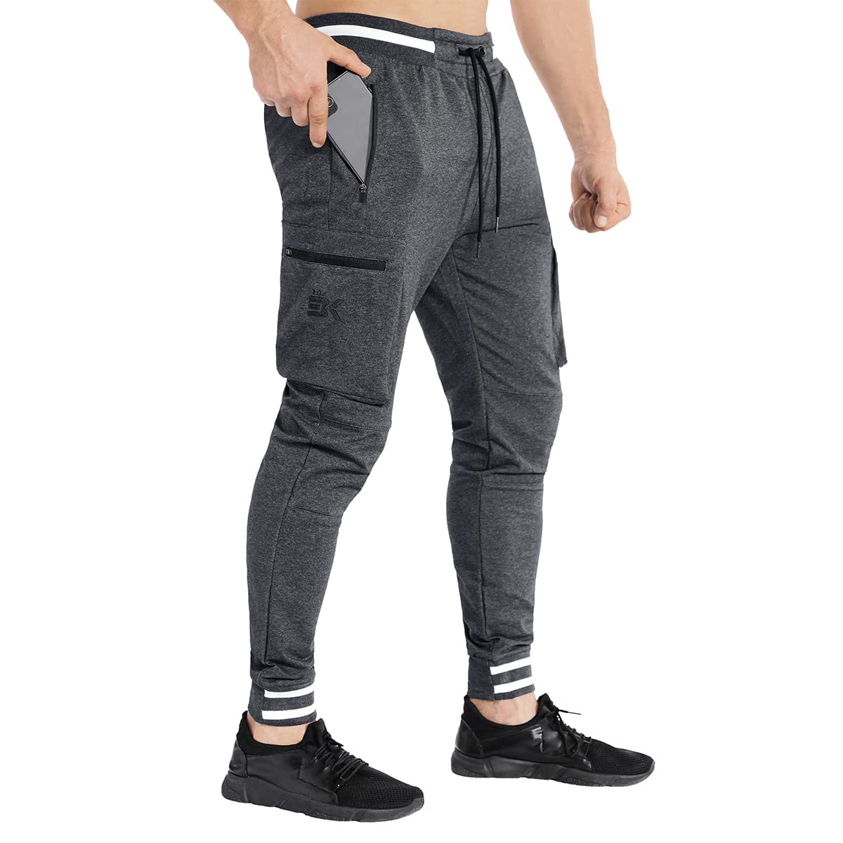 BROKIG Men Large Capacity Gym Joggers Pants with Zipper Pockets,Workout Tapered Casual Athletic Sweatpants Track Pants