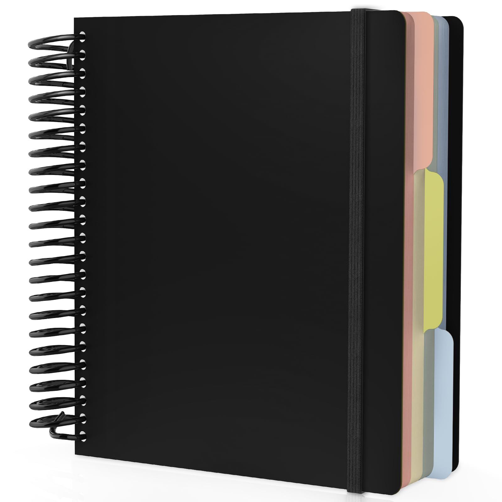 EUSOAR Black Spiral Notebook, 1 Pack A5 7.3" x 8.1" 3 Subject Notebook Journal, College Ruled Hardcover Cute Notebook 240 Pages 90gsm Thick Paper with