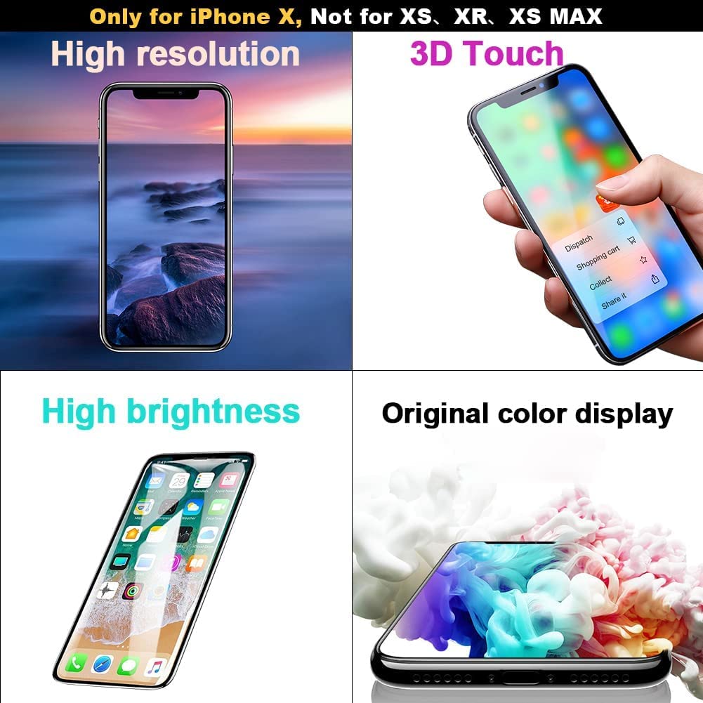 EFaith Ecran pour iPhone X LCD Écran de Rechange 5.8" Full HD Tactile Digitizer Assembly avec Kit De Réparation Complet + Protecteur D'écran + Adhésif Étanche avec Modèle: A1865, A1901, A1902 (LCD.)