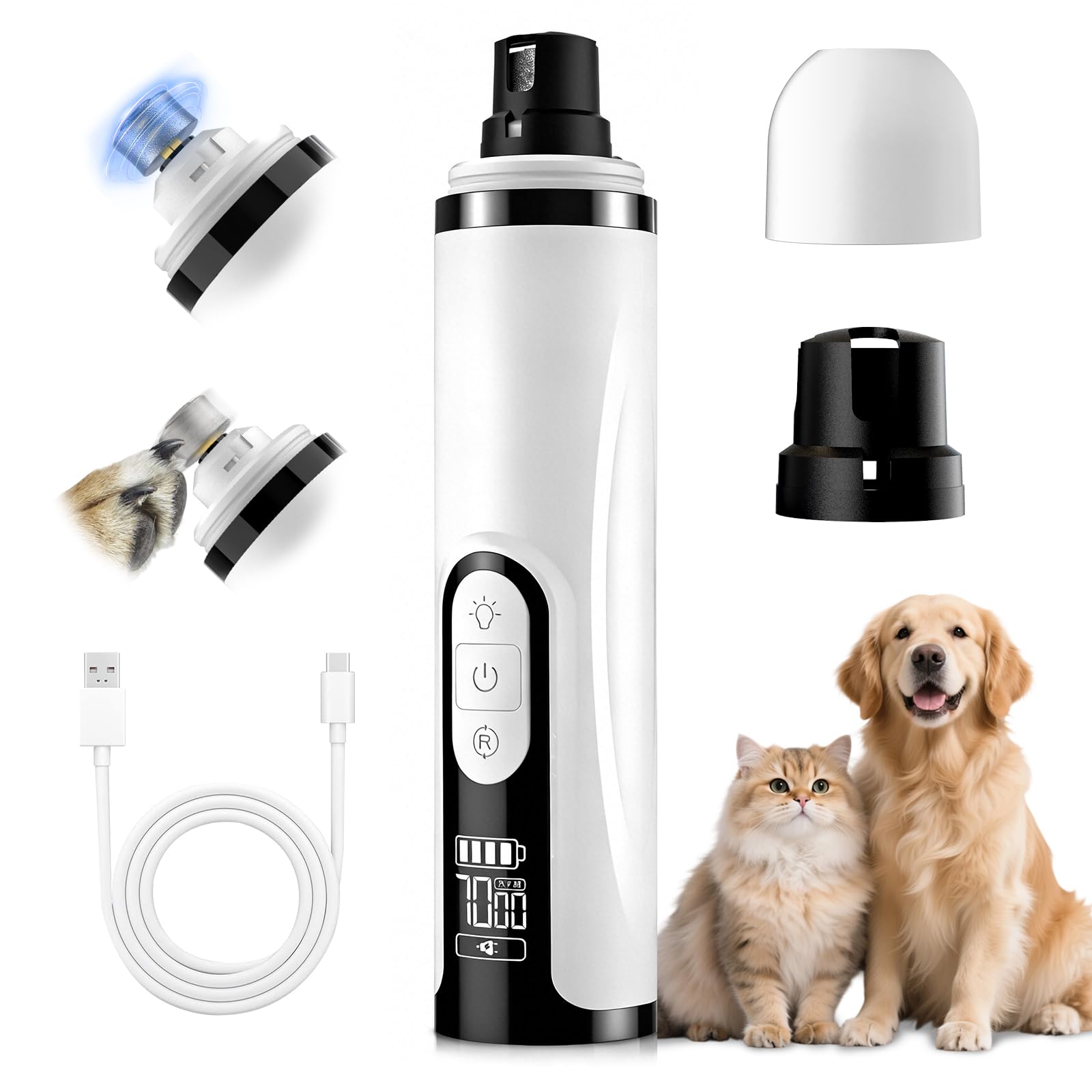 Upgraded 2026 3-Speed Dog Nail Grinder,Ultra-Quiet Rechargeable USB Trimmer with LED Lights & Battery Display –Painless Grooming for Dogs &Cats with Thick Nails &Sensitive Paws for Small to Large Pets