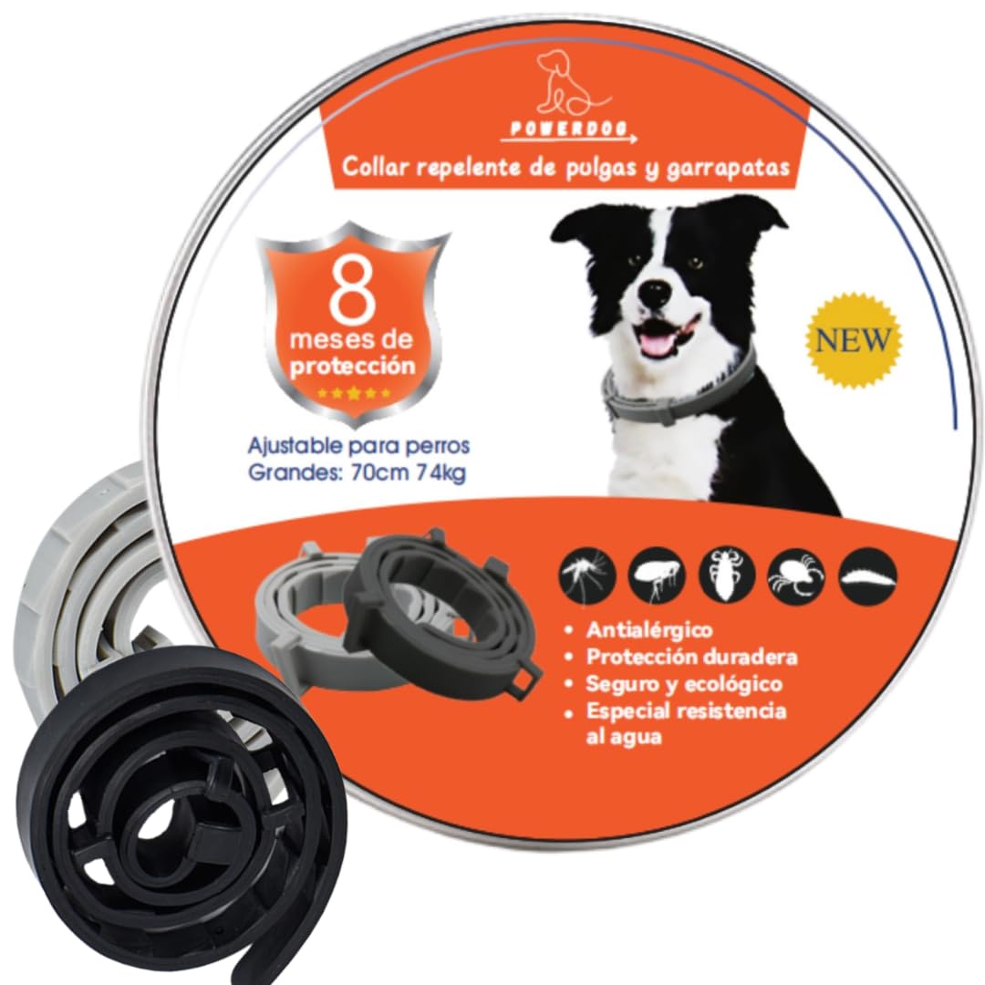2X Collar Antiparasitario para Perros Protección Duradera contra Pulgas, Garrapatas y Mosquitos Collar Repelente de Insectos con Ingredientes Naturales Resistente al Agua y de Larga Duración