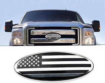 7 inch American Chrome and Black Flag Emblem Replacement for Ford, 7" x 2 3/4" Oval Decal Badge Nameplate for F150 F250 F350 99 00 01 02 03 04 7 Inch, Chrome and Black