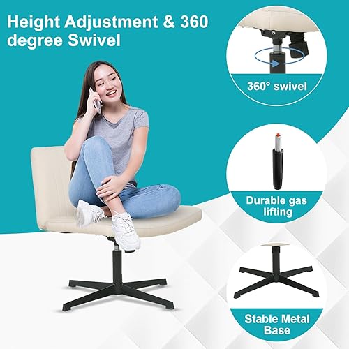 Miniatura 7 de BestOffice Silla cruzada cómoda, sin brazos, con patas cruzadas, silla de escritorio sin ruedas, silla de escritorio amplia ajustable giratoria para