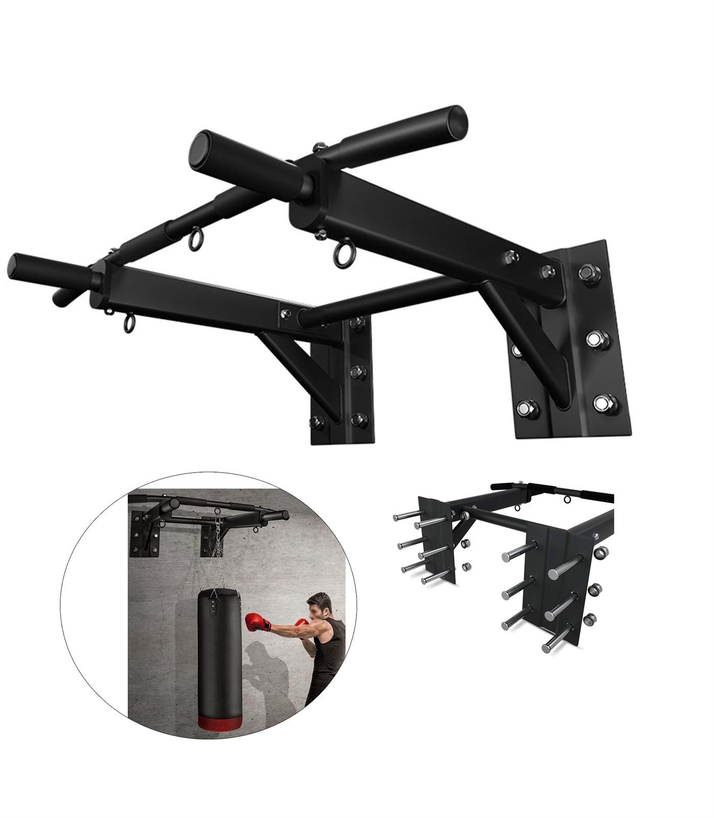 ZHANGQINGXIU Heavy Punch Bag Wall Bracket with Pull Up Bar 2 in 1 Sandbag Hanger Universal Pull Up Bar for Wall Or Ceiling Mounting, 4 Sizes (Color : Black, Size : B-95X76CM)