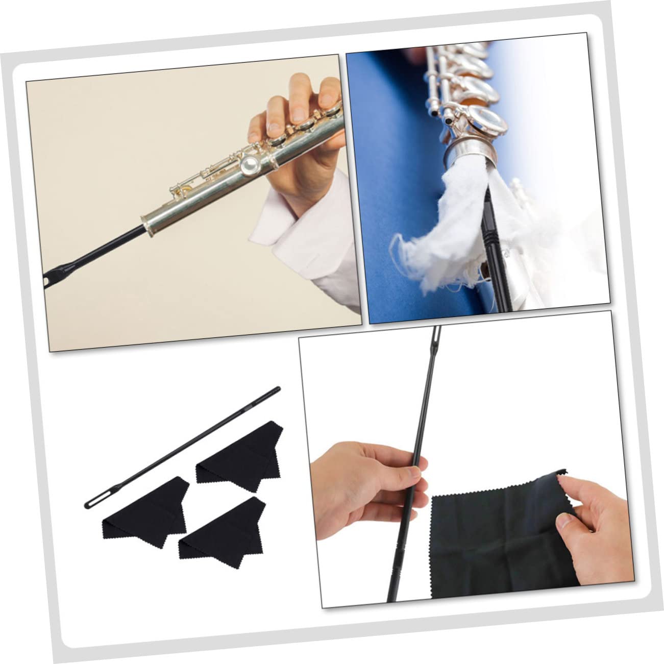 BESTonZON Complete Flute Cleaning Kit Flute Tone Hole Cleaner Cleaning Stick and Cloth for Instruments