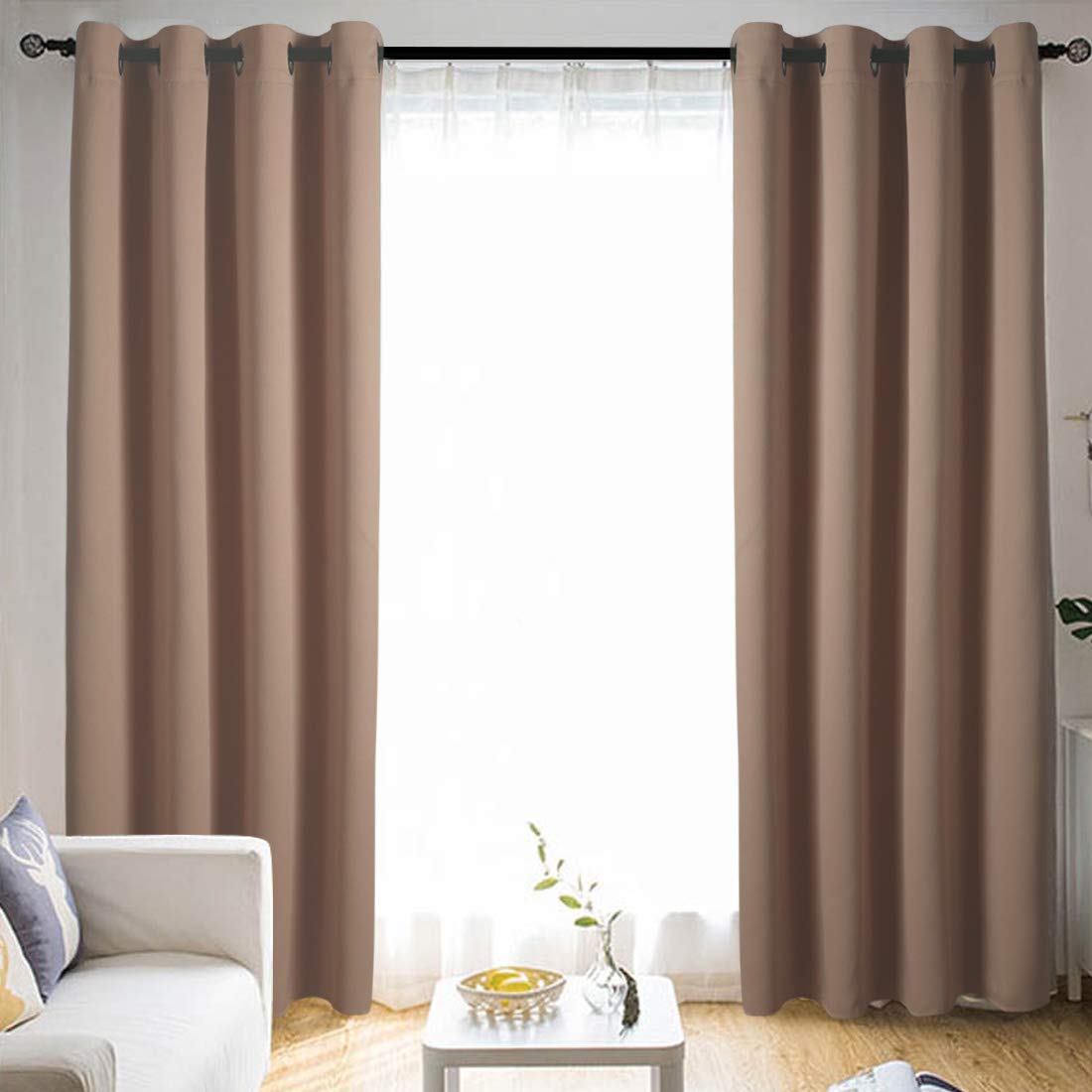 2 Panels Beige Blackout Curtains - Soft Eyelet Curtains Solid Thermal Insulated Grommets Drapes Window Treatment for Bedroom/Living Room/Nursery - W 66 by L 72 inch per Panel