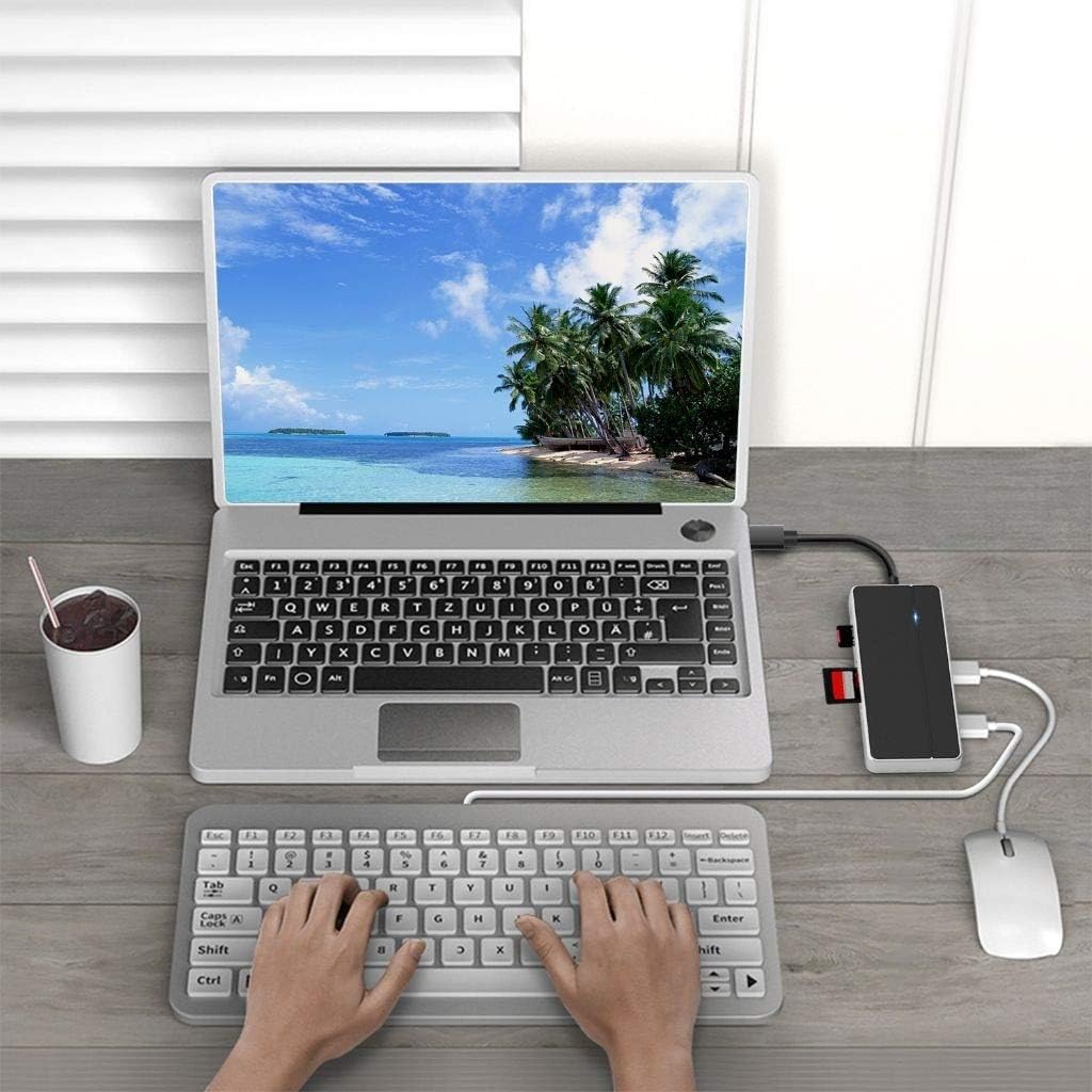 TOPESEL 5 in 1 Ultra Slim USB 3.0 Hub, Data Hub with 3-Port USB 3.0 & SD/TF Card Reader Port and Extra DC Power Cable for Laptop, USB Flash Drive, Hard Disk, Mouse etc, Black/Silver