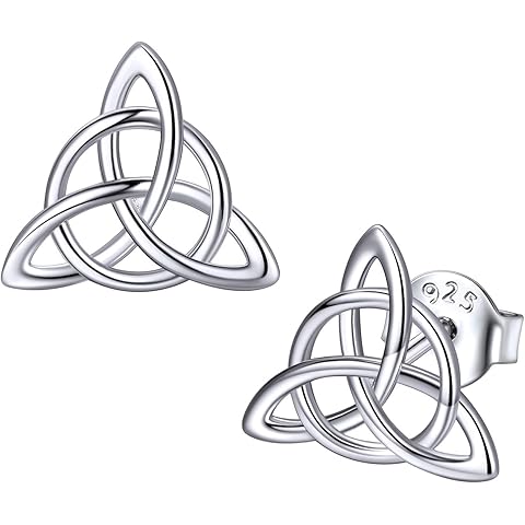 ChicSilver Celtic Earrings for Women Hypoallergenic Sterling Silver Stud Earrings, Heart/Triangle/Cross/Butterfly Knot Earrings for Women Irish Jewelry Silver/Gold Plated/Rose Gold Plated