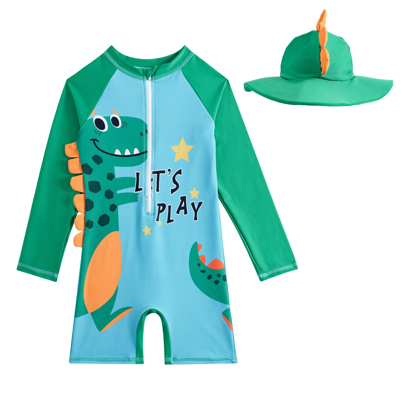 WYTbaby Costume da bagno intero a maniche lunghe, con cappello da sole, protezione UV, per bambini e bambine