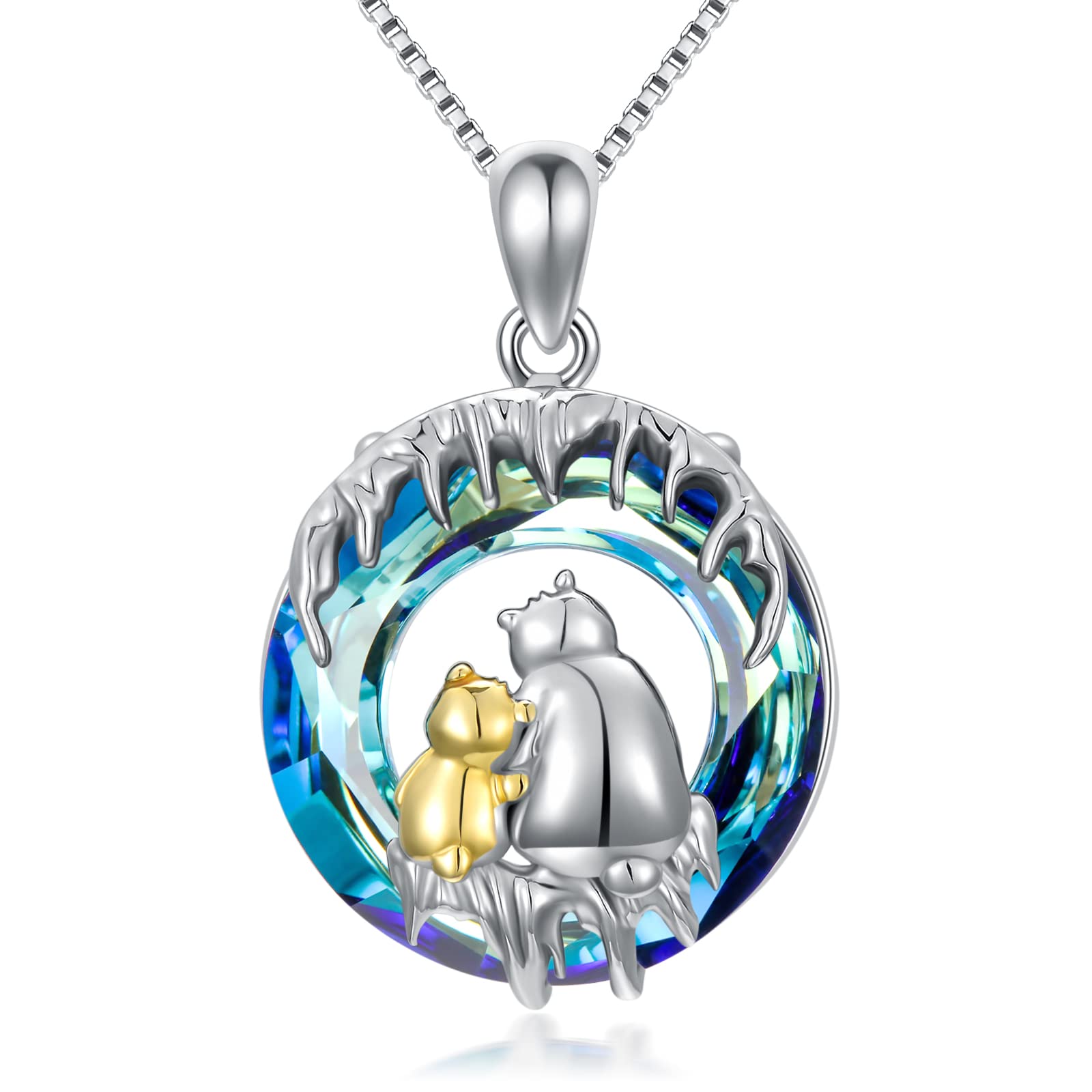 ROMANTICWORK Collana Mamma E Figlia In Argento 925 – Ciondolo Orso Polare Con Cristalli – Idea Regalo