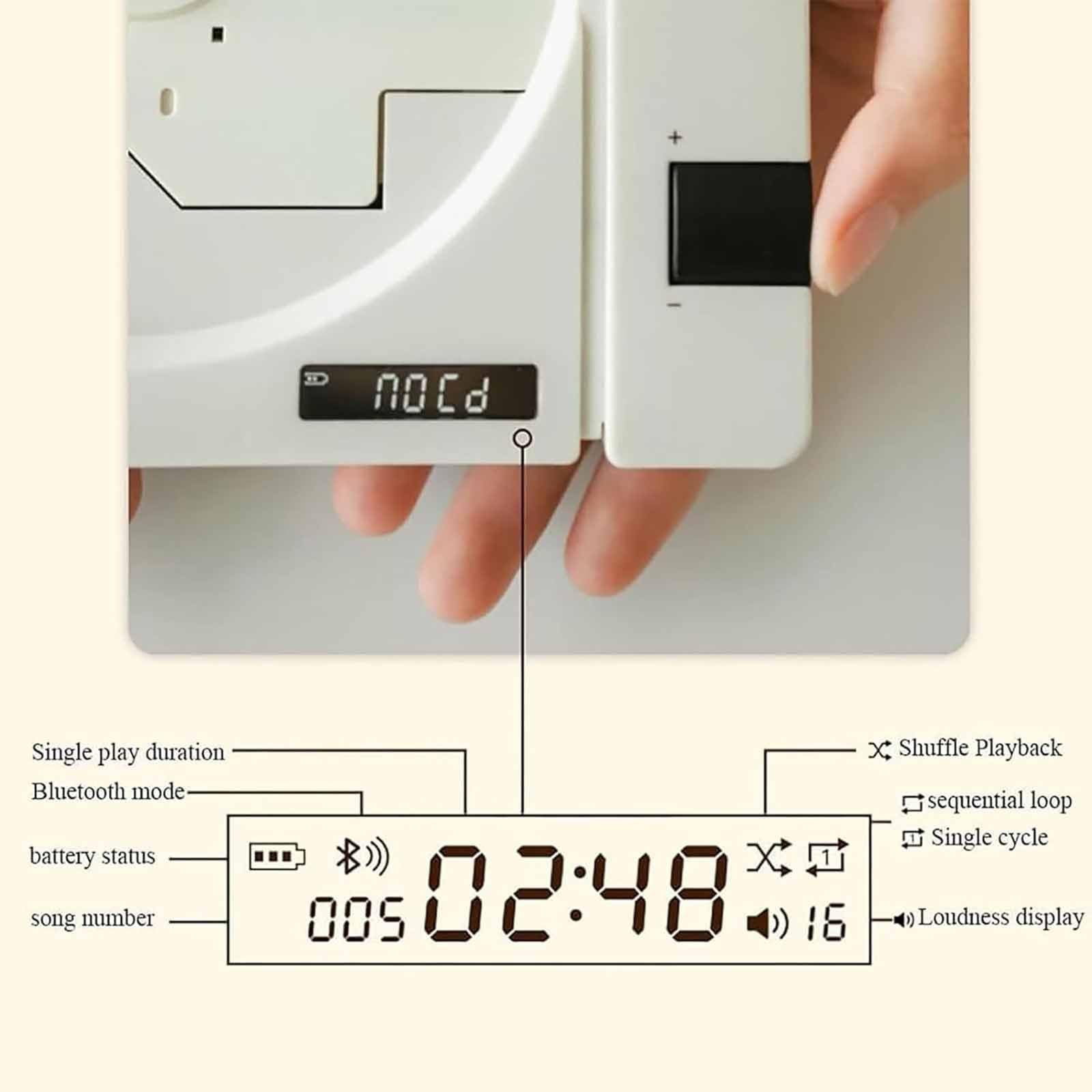 Lettore CD portatile ricaricabile, design retrò compatto con uscita SPDIF/coassiale, lettore audio analogico per uso domestico
