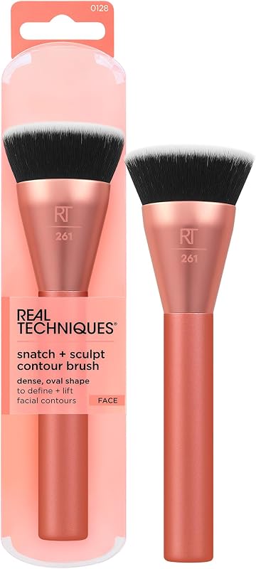 Pincel de maquillaje Snatch + Sculpt Contour | Contorno suave y definido con un pincel de contorno crema para líquido y polvo con una parte superior plana y cabeza ovalada, pincel de mezcla