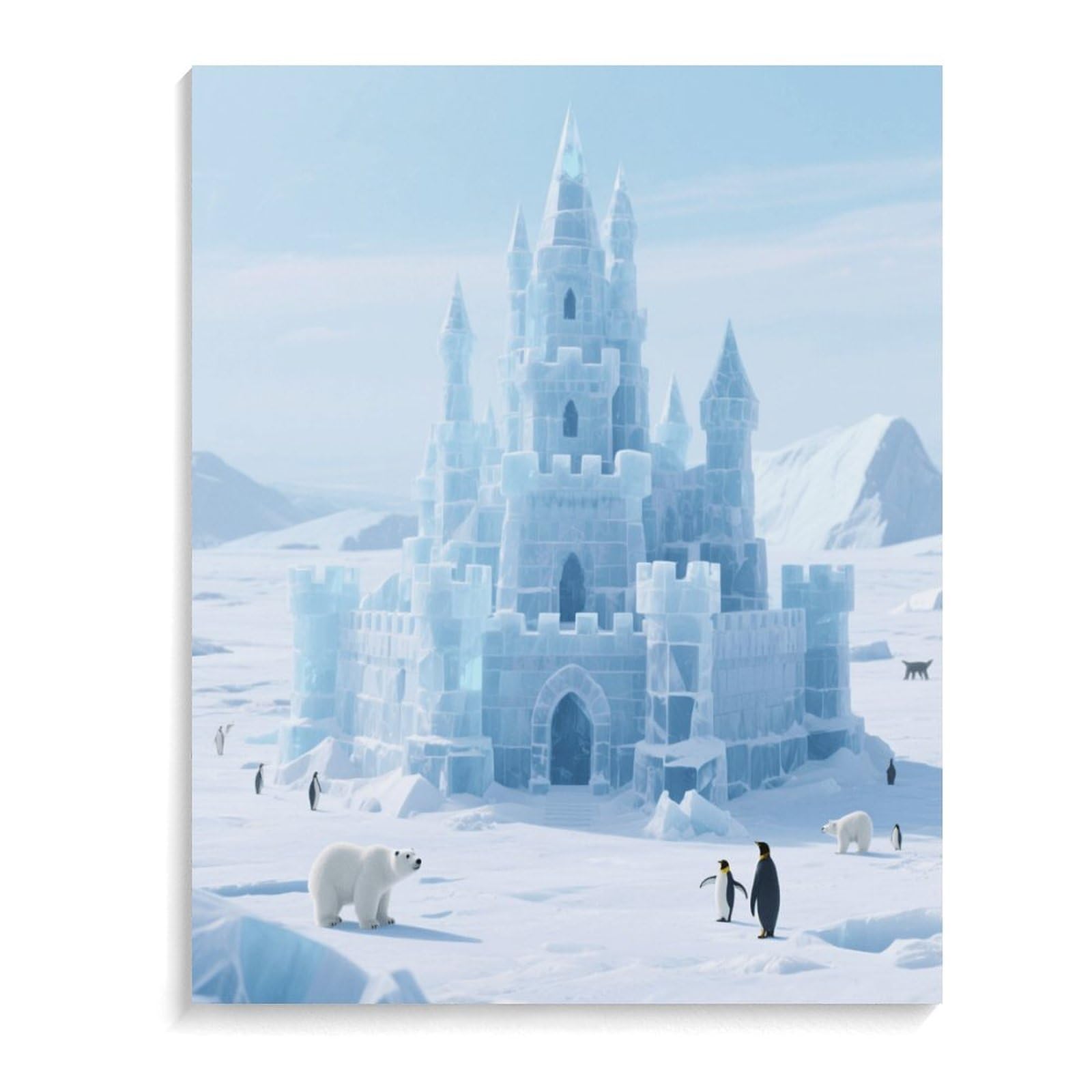 KOAYUBFC Eis- und Schneeschloss, Eisfeld, Malen-nach-Zahlen-Set für Erwachsene, Anfänger, Erwachsene, Malen nach Zahlen, Kits auf Leinwand, DIY-Acryl-Ölfarben, Gemälde mit Pinseln für Geschenk