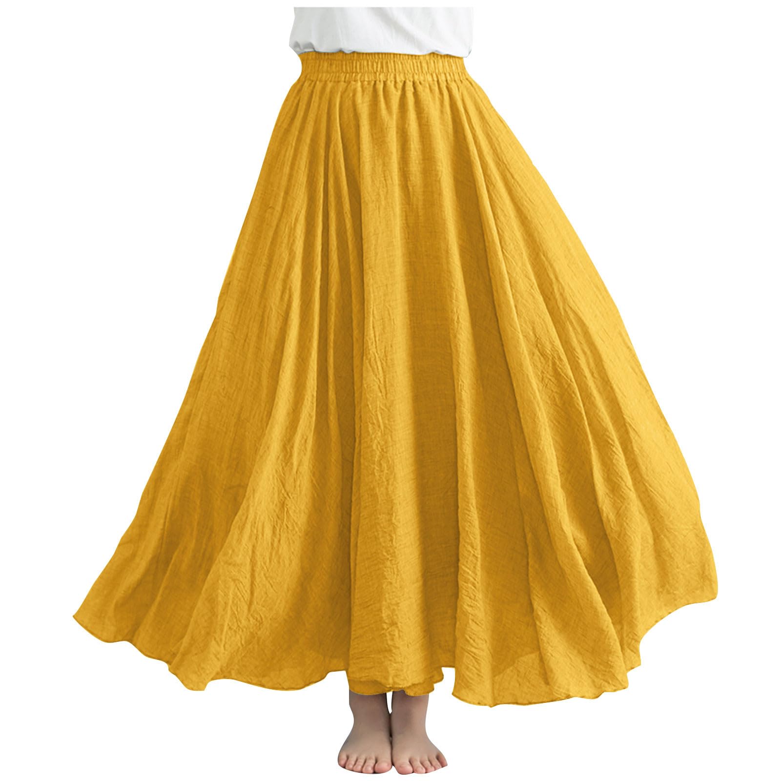 ZeiayuasCotton Linen Skirt for Women UK A Line Maxi Skirts Elegant Casual High Waist Skirts Office Work Swing Skirts Solid Basic Skirts Long Length Party Skirts Going Out Strappy Skirts Ladies