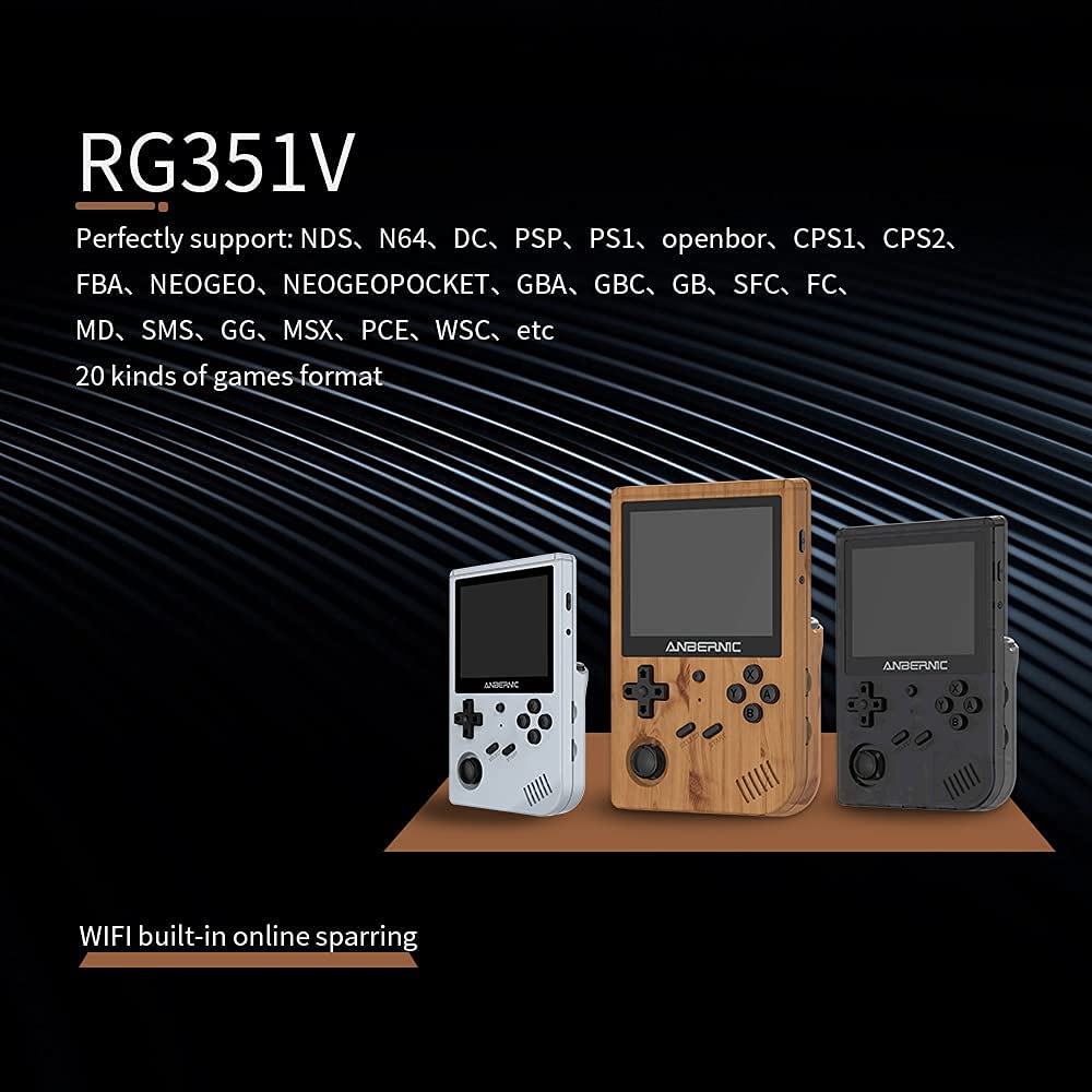 Cawevon RG351V Przenośna konsola do gier, ekran IPS 8.9 cm, przenośna konsola do gier 2521, gra wideo Plug and Play, obsługuje podwójne rozszerzenie TF 256 GB (przezroczysta czarna 64G)
