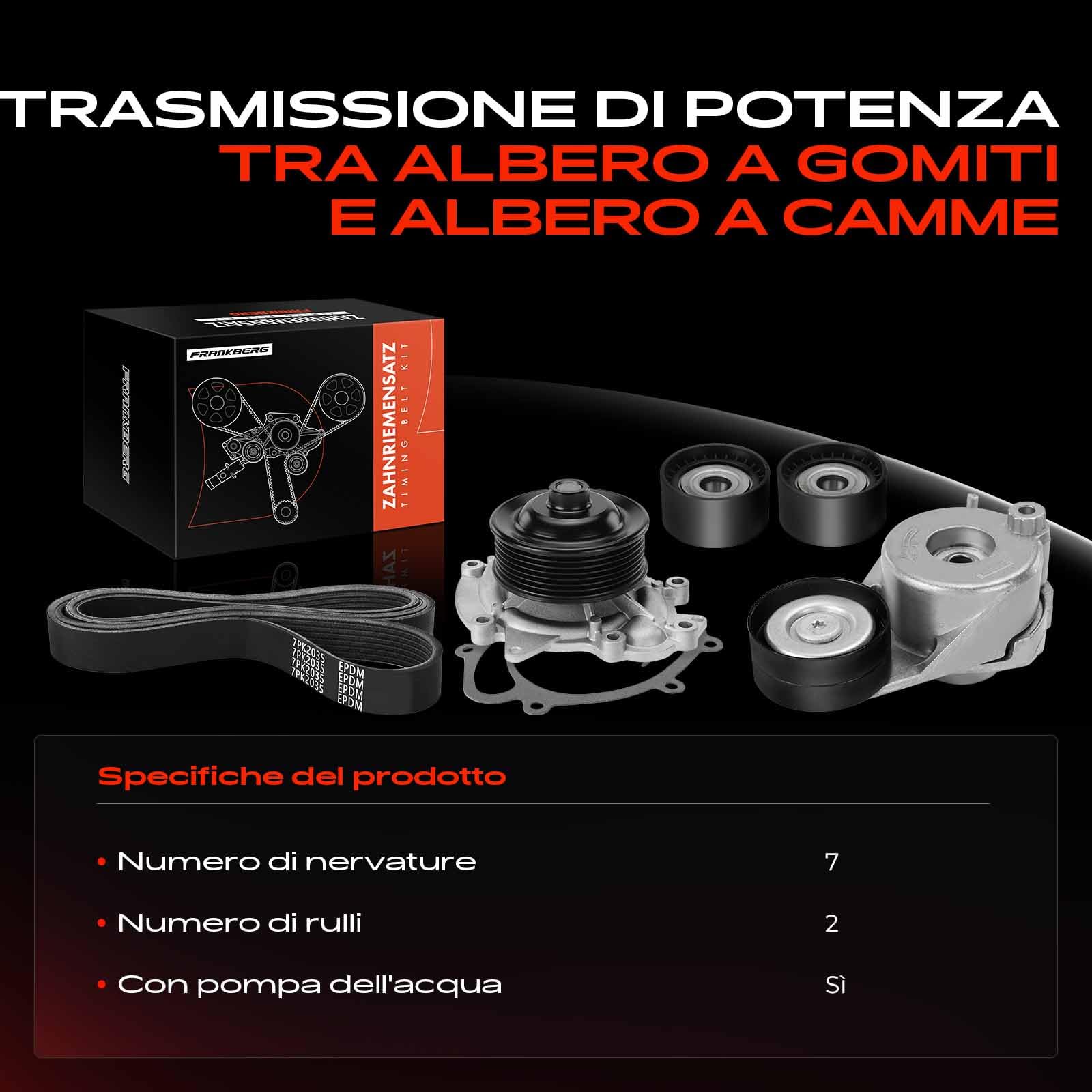 Frankberg Dispositivo di tensionamento della cinghia di distribuzione | KP17PK2035-2, V-Ribbed Belt Drive Deflection Guide Pulley; Compatibile con: Vitobus W639, Viano W639