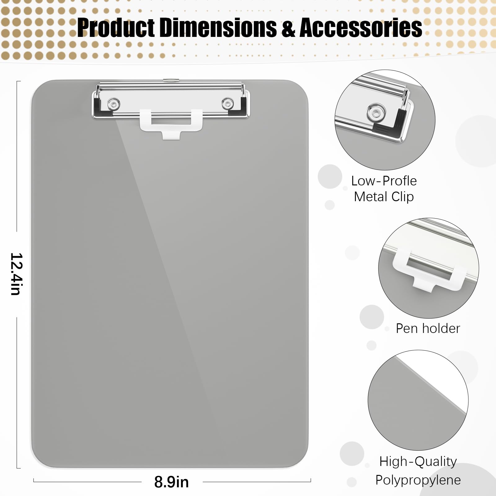 Hongri Plastic Clipboard with Pen Holder, Gray 8.5x11 Letter Size Clip Board for Classroom Office, Students, Nurses and Women - Image 3