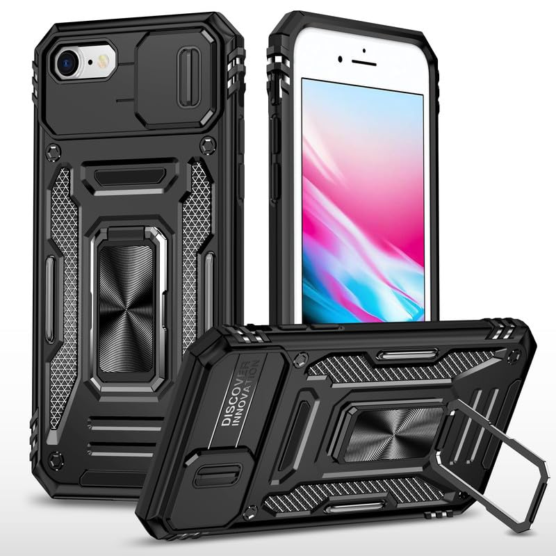CamShield Armor Pro Case for iPhone SE 2020 Ring Holder Back Case Cover for iPhone SE 2020 – Black